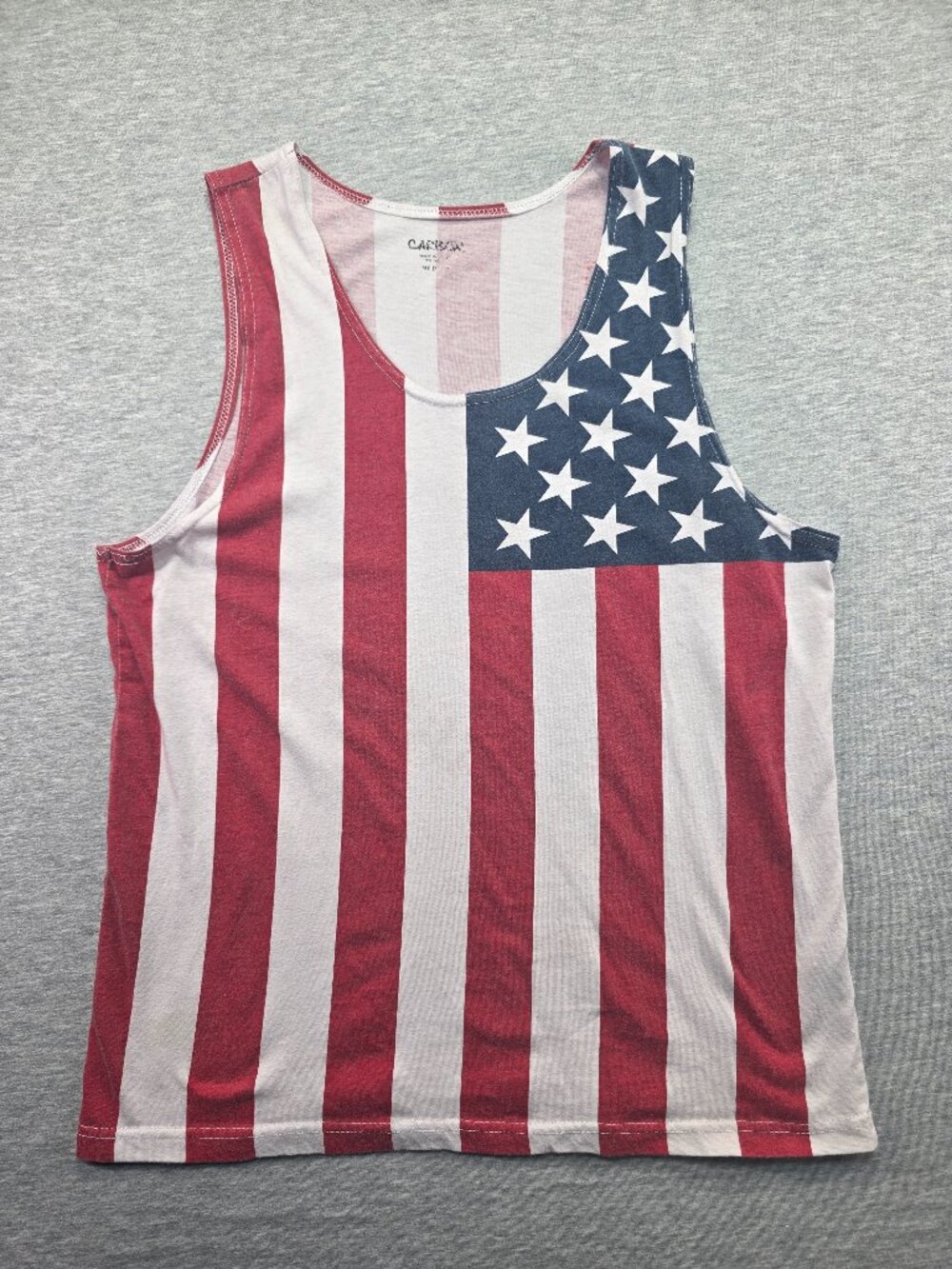 Carbon American Flag Print Tank Top Vintage Faded Stars and Stripes Size M